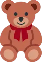 a brown teddy bear with a red bow around his neck