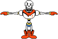 a pixel art of papyrus from undertale with his arms outstretched