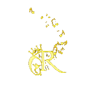 a drawing of a letter r with a crown and music notes