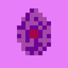 it looks like a pixel art of a purple egg with a red center .