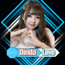 a picture of a girl making a heart with her hands with the name dinda love below her