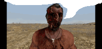 a man with blood on his face and a necklace