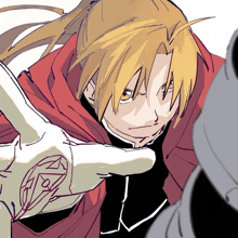 a drawing of edward elric from fullmetal alchemist with a red cape