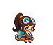 a pixel art of a girl with a backpack and goggles on her head .