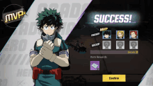 a screenshot of a game that says success on the top