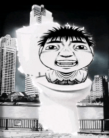 a black and white drawing of a man in a toilet bowl