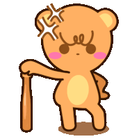 a cartoon teddy bear is holding a baseball bat and has an angry look on his face