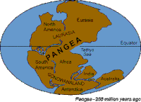 a map of pangea 250 million years ago showing the continents and oceans