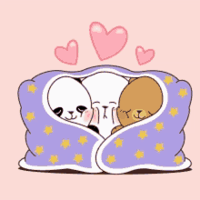 a cartoon of two bears sleeping under a blanket