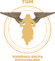 a logo for tgm torunska grupa motocyklowa with a silhouette of a man on a motorcycle