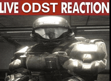 a video game character is standing in front of a banner that says live odst reaction