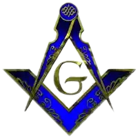 a blue and gold masonic symbol with the letter g on it