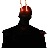 a silhouette of a man with a red light on his head .