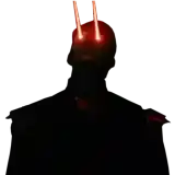 a silhouette of a man with a red light on his head .