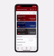 a phone screen shows a screenshot of the maricris joy santos mobile banking app