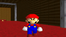 a video game character named mario is standing in a room