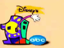 a disney 's abc logo with a colorful cartoon character