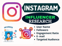 a poster for instagram influencer research shows the influencer 's user name followers and engagement ratio