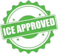 a green stamp that says ice approved in white letters