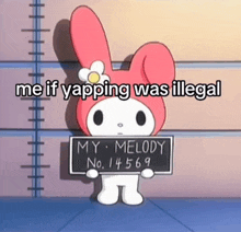 a cartoon character is holding a sign that says my melody .