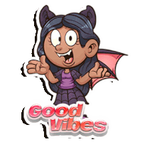 a cartoon of a girl with bat ears and the words good vibes behind her