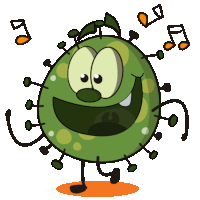 a cartoon illustration of a green monster dancing with music notes behind it