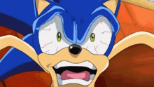 a close up of a cartoon character 's face with a surprised expression