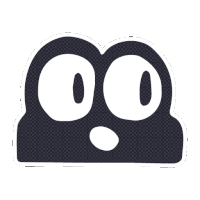 a black and white cartoon face with a surprised expression