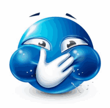 a blue smiley face covering its mouth with a white hand