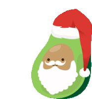 a green avocado with a santa hat and beard