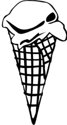 a black and white drawing of an ice cream cone with a smiley face .