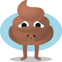 a cartoon drawing of a brown poop with a sad face