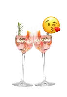 two cascara wine glasses with a kissing emoji