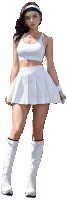 a woman in a white skirt and white boots