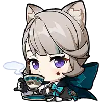 a cartoon of a girl with cat ears holding a cup of tea