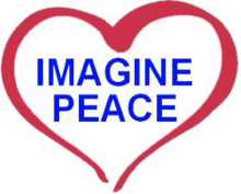 a red heart with the words `` imagine peace '' written inside of it .