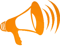 an orange and white megaphone with waves coming out of it on a white background