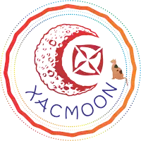 a logo for xacmoon with a crescent moon and a cat on it