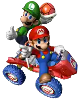 a cartoon of mario and luigi riding a four wheeler