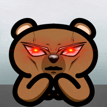 a cartoon of a teddy bear with red eyes and a mustache