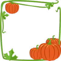 a square frame with pumpkins and leaves on it