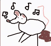 a drawing of a mouse with music notes coming out of it 's ears