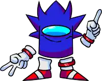 a cartoon drawing of a blue among us character with gloves