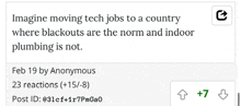 imagine moving tech jobs to a country where blackouts are the norm and indoor plumbing is not february 19 by anonymous