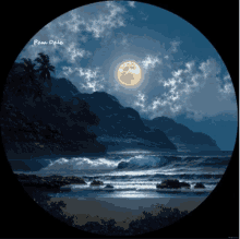 a painting of a full moon over a body of water by pam dole