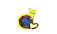 two cartoon characters are sitting inside of a yellow ball