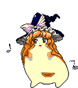 a pixel art of a hamster wearing a witch hat and a bow .