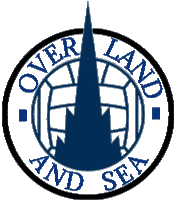 a logo for over land and sea shows a globe and a tower