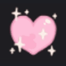 a pink heart surrounded by white stars on a black background .