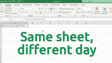 a computer screen with the words same sheet different day at the top